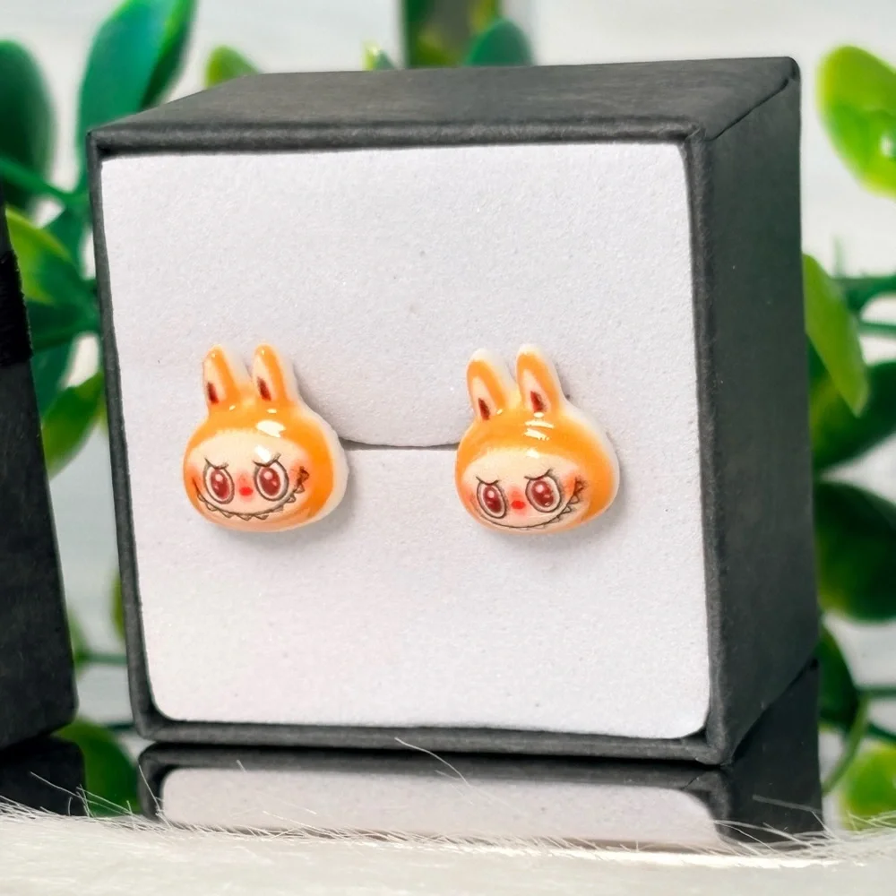 Cute Orange Monster Character Stud‎ Earrings